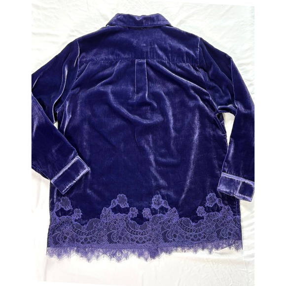 Soft Surroundings Eden Velvet Lace Button Down Shirt 1X Shacket Cozy Luxe Velvet - Picture 8 of 8
